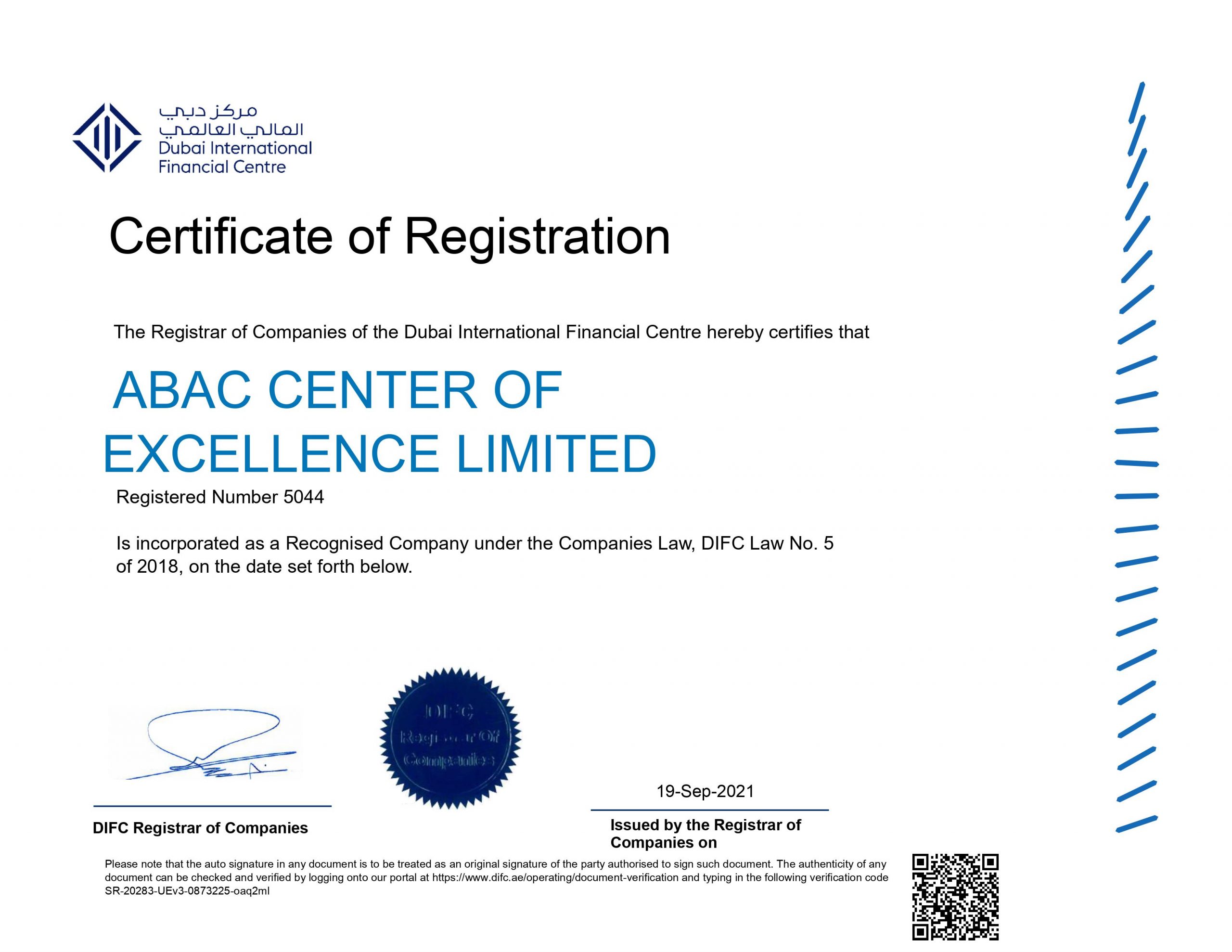ABAC - registered member of DIFC